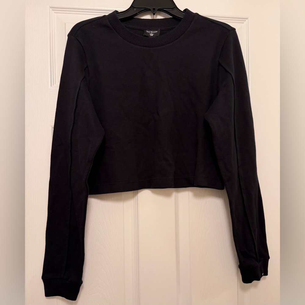 True Religion Black Women's Cropped Sweatshirt Size Large